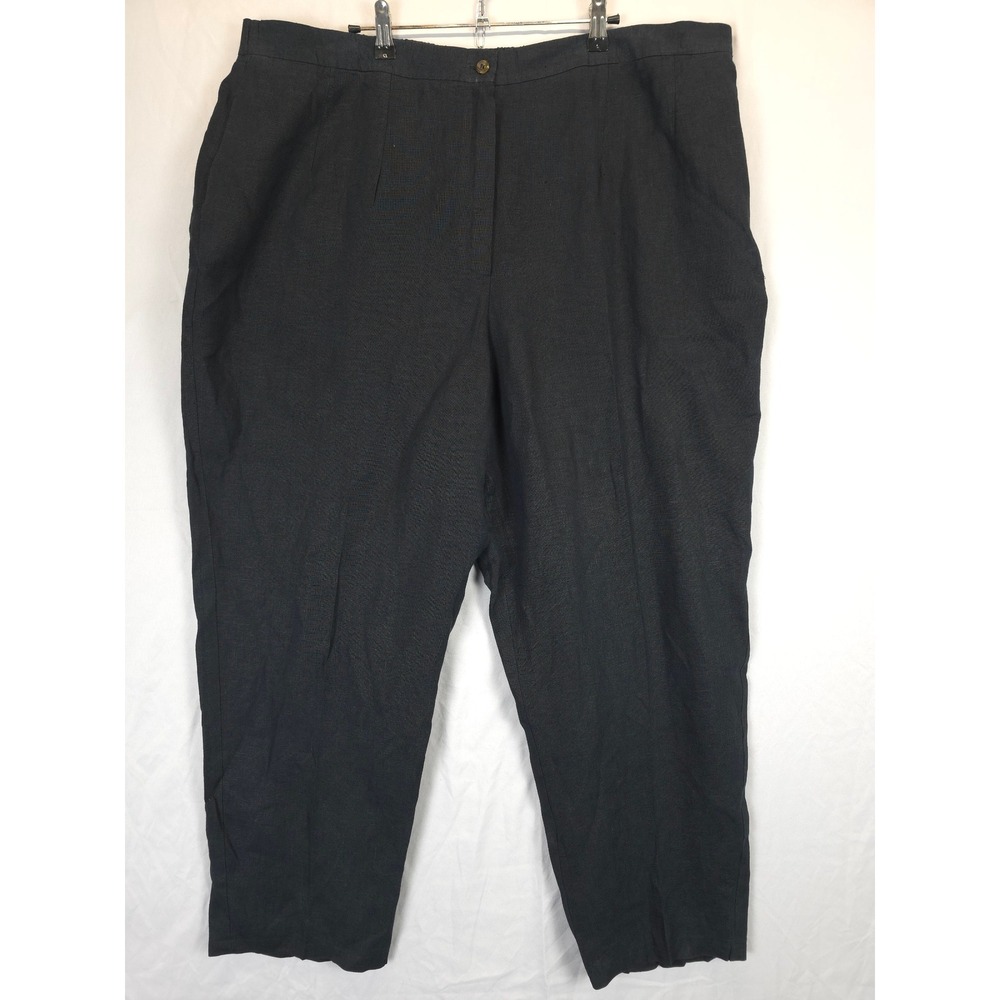 Harvé Benard Linen Pants Women 3X Black Straight Leg High Rise Dress Casual Chic